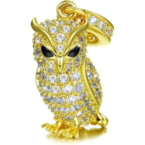 GNOCE Owl Pendant Charm 925 Sterling Silver Guarding You 18k Gold Plated Charm with CZs Fit for Bracelet/Necklace Charm Gifts for Animal Lover