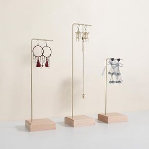 GemeShou 3pcs jewelry earring display stands for selling, Wooden Necklace Hanger Jewelry holder for show, Large Jewelry storage organizer shelf【Walnut L shape jewelry shelf 3pcs-Large】