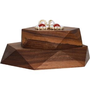 GemeShou 2pcs Wooden Jewelry display tray, Hexagon jewelry display riser, Jewelry retail shop photography props【Walnut Hexagon tray-2pcs】