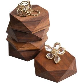 GemeShou 5pcs Wood Jewelry Stand Tray, Hexagon Display Riser Set, Retail Jewelry Shop Display Riser, Walnut Hexagon 5pcs Small