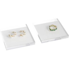 GemeShou Acrylic earring display risers for selling, Transparent jewelry display riser stand, clear ring riser tray for boutique store selling, Jewelry photo props【3.15 L x3.15 W x0.39 H inch 2pcs】