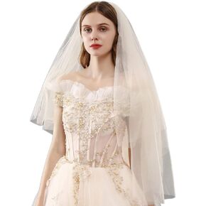 Wedding Veil Fingertip Bride Veils Short Soft Tulle Veil 2T with Comb Champagne Bridal Headpieces for Party Prom Pageant
