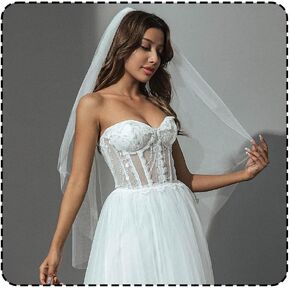 HEREAD 1 Tier Wedding Veil for Bride Short Fingertip Length Bridal Veil Hair Accessoies with Comb and Cut Edge