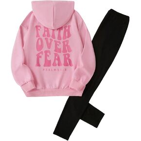 GORGLITTER Girl's 2 Piece Fall Outfits Cute Slogan Graphic Hoodie Sweatshirt and Yoga Leggings