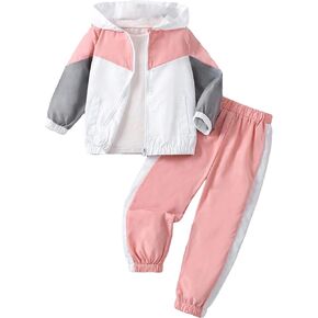 Floerns Girl's 2 Piece Outfit Colorblock Zip Up Hoodie Jacket With Pants Set