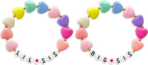 HUASAI 2PCS Big Little Sister Bracelet Gifts for Girl Colorful Acrylic Heart Beaded Bracelets Sister Jewelry… in Saudi Arabia