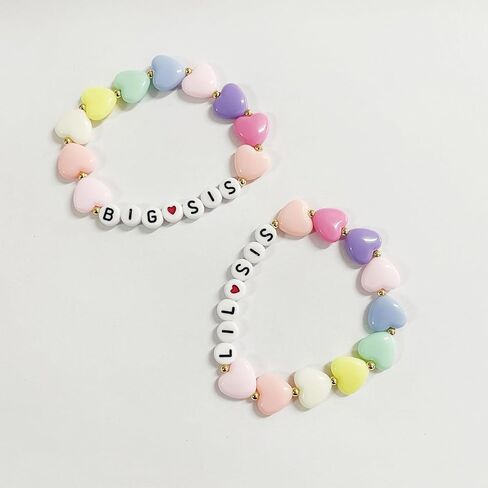 HUASAI 2PCS Big Little Sister Bracelet Gifts for Girl Colorful Acrylic Heart Beaded Bracelets Sister Jewelry… in Saudi Arabia