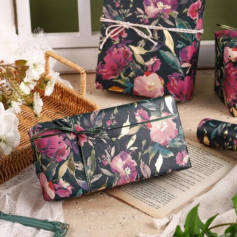 RUSPEPA Wedding Wrapping Paper, 17 in x 16.4 ft, Mini Roll, Vintage Flower Gift Wrap, Gold Foil Pink Flower Pattern Kraft Wrapping Paper for Wedding, Bridal Shower, Engagement and Party in Saudi Arabia