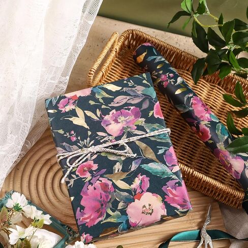 RUSPEPA Wedding Wrapping Paper, 17 in x 16.4 ft, Mini Roll, Vintage Flower Gift Wrap, Gold Foil Pink Flower Pattern Kraft Wrapping Paper for Wedding, Bridal Shower, Engagement and Party in Saudi Arabia