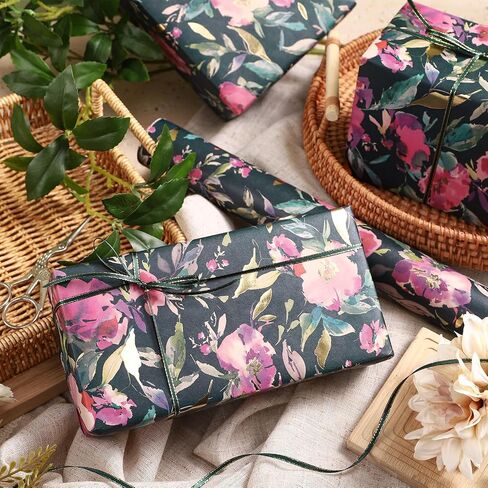 RUSPEPA Wedding Wrapping Paper, 17 in x 16.4 ft, Mini Roll, Vintage Flower Gift Wrap, Gold Foil Pink Flower Pattern Kraft Wrapping Paper for Wedding, Bridal Shower, Engagement and Party in Saudi Arabia