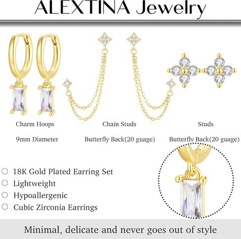 Gold Chain Stud Earrings for Women Trendy Minimalist 14K Gold Small Huggie Hoop Birthstone Earring Sets for Multiple Piercing Hypoallergenic Earring Stacks in Kuwait