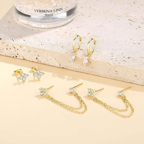 Gold Chain Stud Earrings for Women Trendy Minimalist 14K Gold Small Huggie Hoop Birthstone Earring Sets for Multiple Piercing Hypoallergenic Earring Stacks in Kuwait