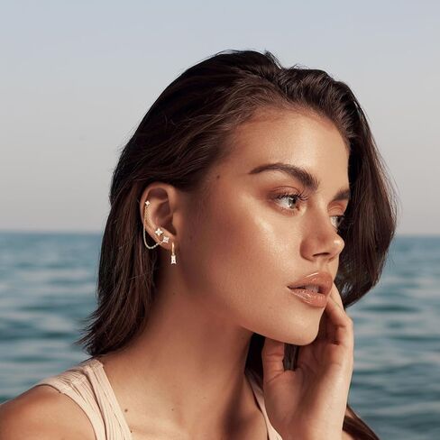 Gold Chain Stud Earrings for Women Trendy Minimalist 14K Gold Small Huggie Hoop Birthstone Earring Sets for Multiple Piercing Hypoallergenic Earring Stacks in Kuwait