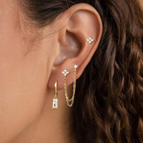 Gold Chain Stud Earrings for Women Trendy Minimalist 14K Gold Small Huggie Hoop Birthstone Earring Sets for Multiple Piercing Hypoallergenic Earring Stacks in Kuwait
