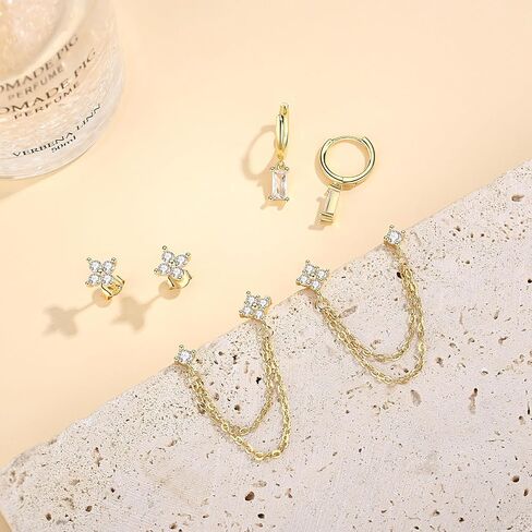 Gold Chain Stud Earrings for Women Trendy Minimalist 14K Gold Small Huggie Hoop Birthstone Earring Sets for Multiple Piercing Hypoallergenic Earring Stacks in Kuwait
