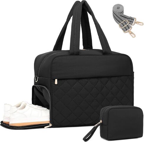 BAVERGE Travel Duffle Bag, Quilted Puffy Overnight Weekender Bags for Women with Shoe Compartment, Puffer Gym Yoga Bag for Carrying Personal Items, Carry-on Tote Duffel Bag with Luggage Sleeve in Saudi Arabia