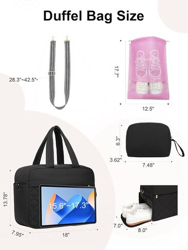 BAVERGE Travel Duffle Bag, Quilted Puffy Overnight Weekender Bags for Women with Shoe Compartment, Puffer Gym Yoga Bag for Carrying Personal Items, Carry-on Tote Duffel Bag with Luggage Sleeve in Saudi Arabia