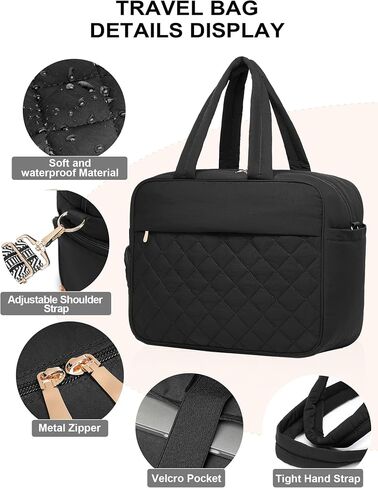BAVERGE Travel Duffle Bag, Quilted Puffy Overnight Weekender Bags for Women with Shoe Compartment, Puffer Gym Yoga Bag for Carrying Personal Items, Carry-on Tote Duffel Bag with Luggage Sleeve in Saudi Arabia