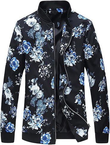 HENGAO Men's Stylish Floral Bomber Jacket in Saudi Arabia