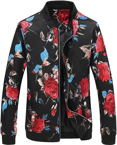 HENGAO Men's Stylish Floral Bomber Jacket in Saudi Arabia