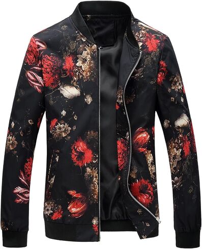 HENGAO Men's Stylish Floral Bomber Jacket in Saudi Arabia