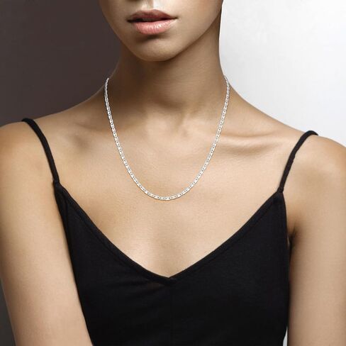Miabella Italian 925 Sterling Silver Flat Valentino Mirror Link Chain Necklace for Women/Made in Italy in Kuwait