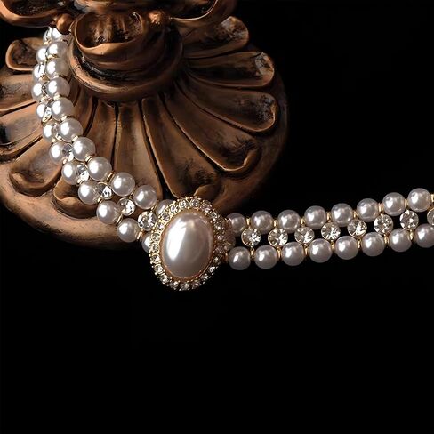 JNF Gold Pearl Choker Collar Necklace for Women Crystal Rhinestone Pearl Statement Necklace and Earrings Bridal Pearls Diamond jewelry Set for Wedding in Kuwait