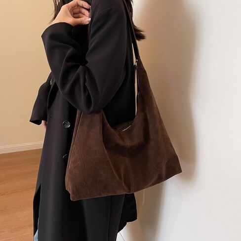 Leather Hobo Bags for Women Brown Purses Suede Purse Slouchy Tote Bag Suede Tote Bag Fall Purses Handbag in Saudi Arabia
