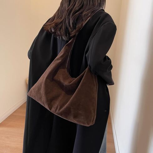 Leather Hobo Bags for Women Brown Purses Suede Purse Slouchy Tote Bag Suede Tote Bag Fall Purses Handbag in Saudi Arabia