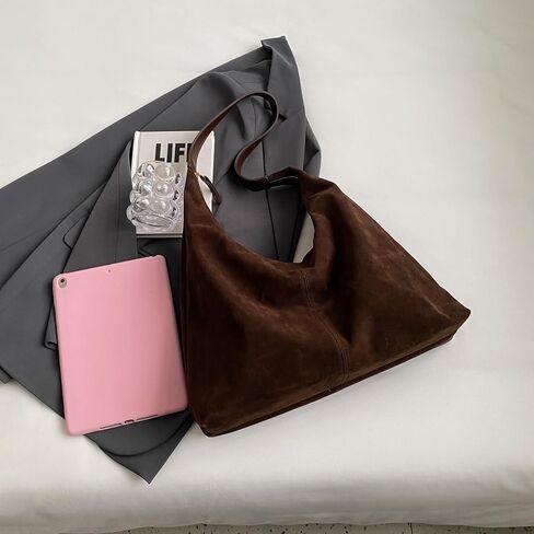 Leather Hobo Bags for Women Brown Purses Suede Purse Slouchy Tote Bag Suede Tote Bag Fall Purses Handbag in Saudi Arabia