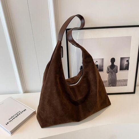 Leather Hobo Bags for Women Brown Purses Suede Purse Slouchy Tote Bag Suede Tote Bag Fall Purses Handbag in Saudi Arabia