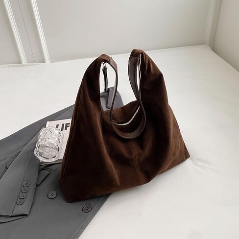 Leather Hobo Bags for Women Brown Purses Suede Purse Slouchy Tote Bag Suede Tote Bag Fall Purses Handbag in Saudi Arabia