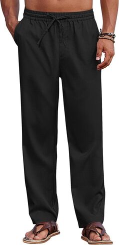 COOFANDY Mens Casual Elastic Waist Pants Drawstring Summer Beach Pant Lightweight Stretch Linen Trouser in Saudi Arabia