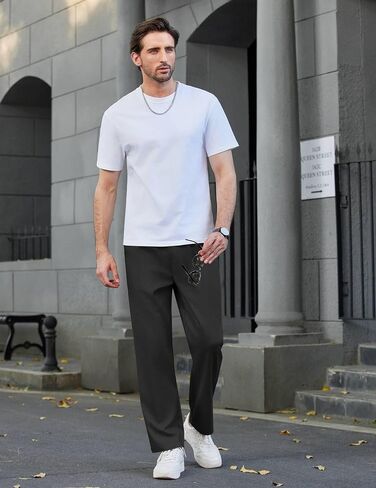COOFANDY Mens Casual Elastic Waist Pants Drawstring Summer Beach Pant Lightweight Stretch Linen Trouser in Saudi Arabia