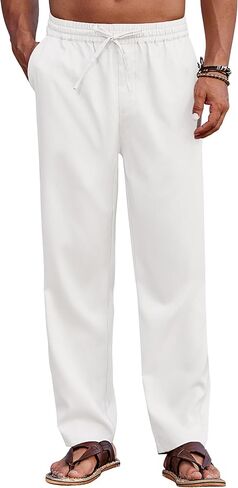 COOFANDY Mens Casual Elastic Waist Pants Drawstring Summer Beach Pant Lightweight Stretch Linen Trouser in Saudi Arabia