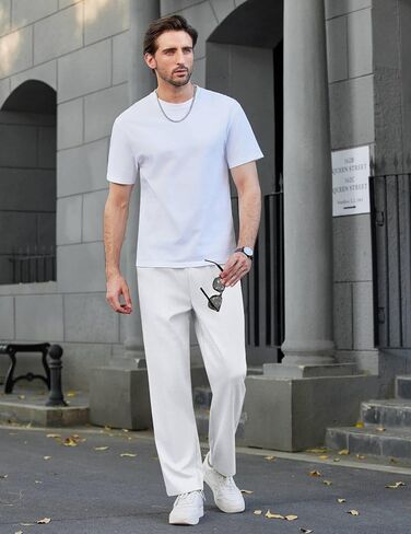 COOFANDY Mens Casual Elastic Waist Pants Drawstring Summer Beach Pant Lightweight Stretch Linen Trouser in Saudi Arabia