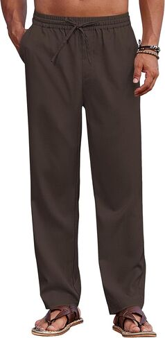 COOFANDY Mens Casual Elastic Waist Pants Drawstring Summer Beach Pant Lightweight Stretch Linen Trouser in Saudi Arabia
