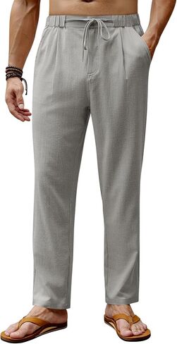 Beotyshow Men's Linen Pants Casual Elastic Waist Drawstring Yoga Beach Pant Lightweight Loose Fit Trousers Pants in Saudi Arabia
