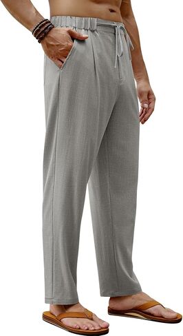 Beotyshow Men's Linen Pants Casual Elastic Waist Drawstring Yoga Beach Pant Lightweight Loose Fit Trousers Pants in Saudi Arabia