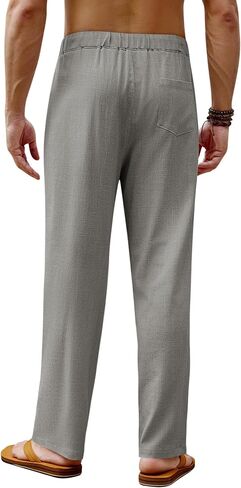 Beotyshow Men's Linen Pants Casual Elastic Waist Drawstring Yoga Beach Pant Lightweight Loose Fit Trousers Pants in Saudi Arabia