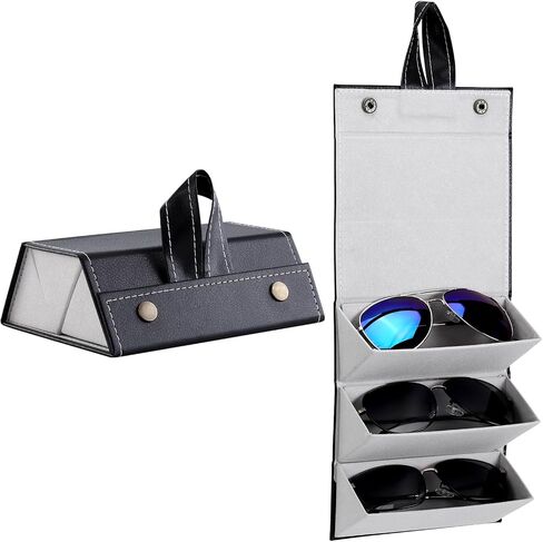 Soleebee Portable Sunglasses Organizer Case PU Leather Multi Travel Eyeglasses Case Box Foldable Hanging Glasses Holder in Kuwait