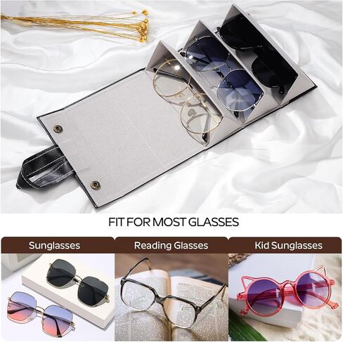Soleebee Portable Sunglasses Organizer Case PU Leather Multi Travel Eyeglasses Case Box Foldable Hanging Glasses Holder in Kuwait