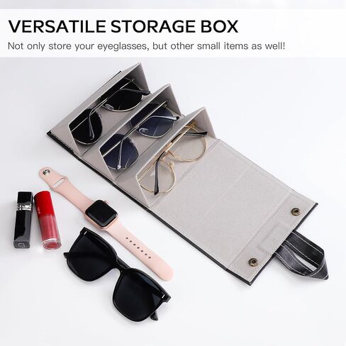 Soleebee Portable Sunglasses Organizer Case PU Leather Multi Travel Eyeglasses Case Box Foldable Hanging Glasses Holder in Kuwait