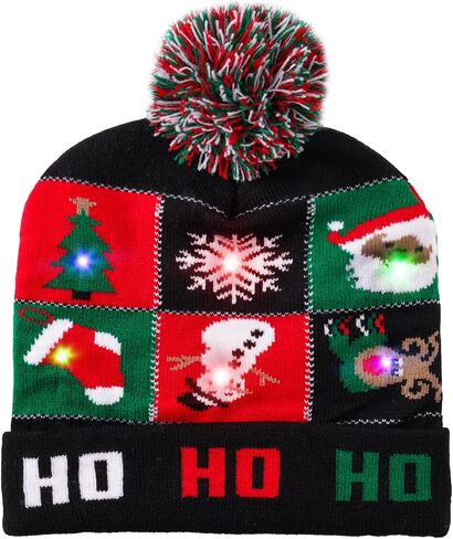 LED Christmas Beanie, Knitted Light Up Christmas Hats for Women Men Girls Boy in Saudi Arabia