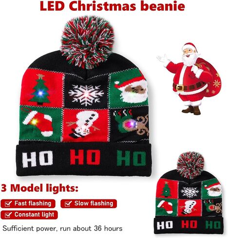LED Christmas Beanie, Knitted Light Up Christmas Hats for Women Men Girls Boy in Saudi Arabia