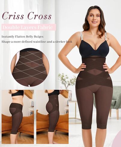 RDSIANE High Waist Shapewear Tummy Control Criss-Cross Body Shaper For Women Capri Butt Lifting Shapewear in Saudi Arabia