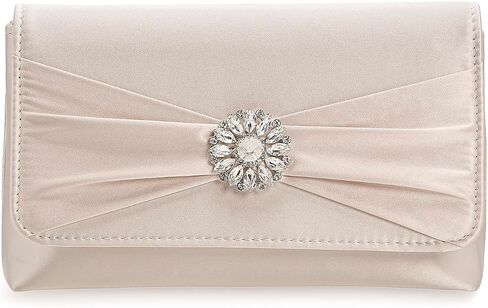CHARMING TAILOR Evening Bag for Women Pleated Flap Satin Formal Purse Diamantes Brooch Embellished Clutch in Saudi Arabia