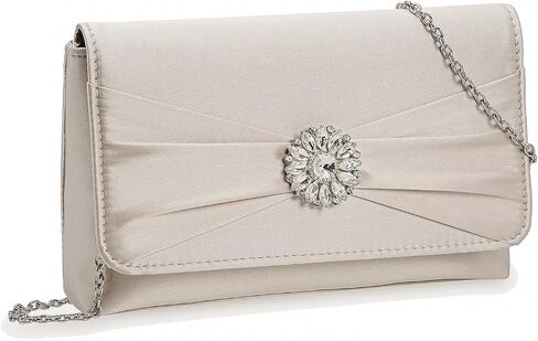 CHARMING TAILOR Evening Bag for Women Pleated Flap Satin Formal Purse Diamantes Brooch Embellished Clutch in Saudi Arabia