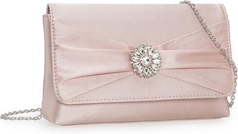 CHARMING TAILOR Evening Bag for Women Pleated Flap Satin Formal Purse Diamantes Brooch Embellished Clutch in Saudi Arabia