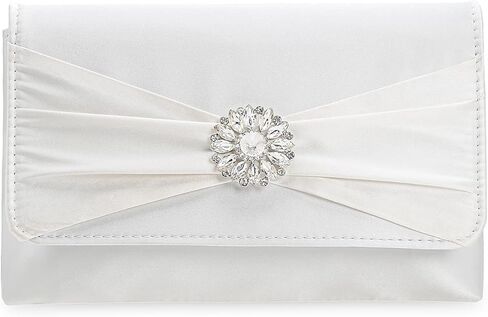 CHARMING TAILOR Evening Bag for Women Pleated Flap Satin Formal Purse Diamantes Brooch Embellished Clutch in Kuwait